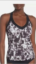 NIKE Fire V-Neck Tankini Swim Top Strappy Back Black White Small ness9250 001