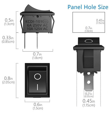   6x Ein Aus Einbau Wippschalter Schalter Schwarz On Off DIY AC 250V 6A 2Pin  