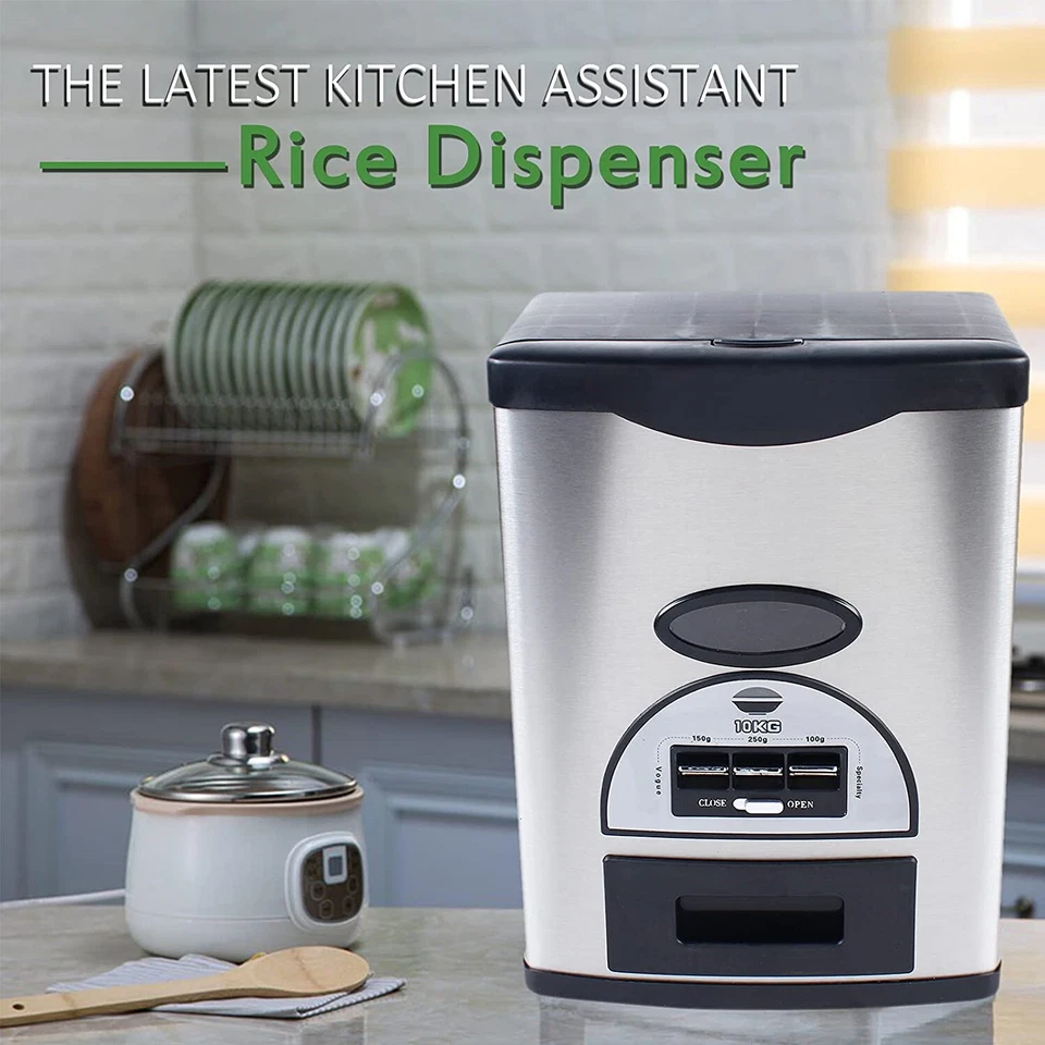 Dispensador automático de arroz de 10 kg sellado contenedor de arroz de acero inoxidable almacenamiento Foto 4 de 4