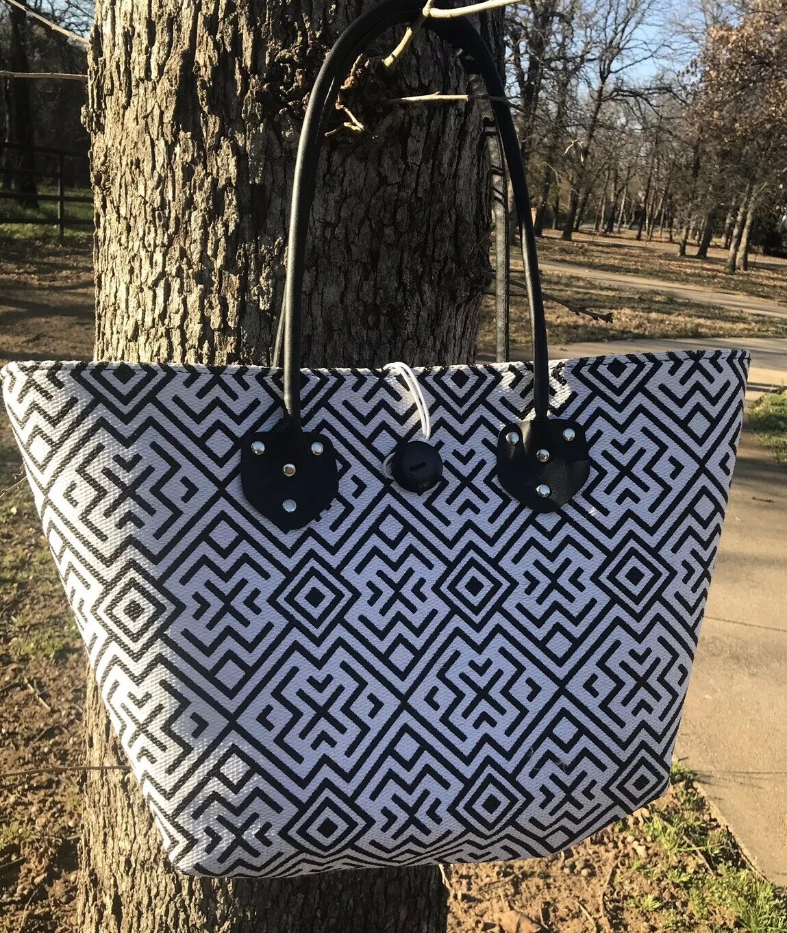 Tote Bag Geometric Black and White Print New-image