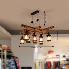 8-Light Wooden Farmhouse Chandelier Hanging Lamp Pendant Lighting Ceiling Light