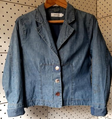 DRANELLA Women's Basic Lightweight Denim Blazer Jacket Buttons Embroidery Siz 40