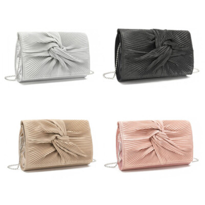 Damen Elegante Clutch Plissierte Schleife Abendtasche Party Tasche Crossbody