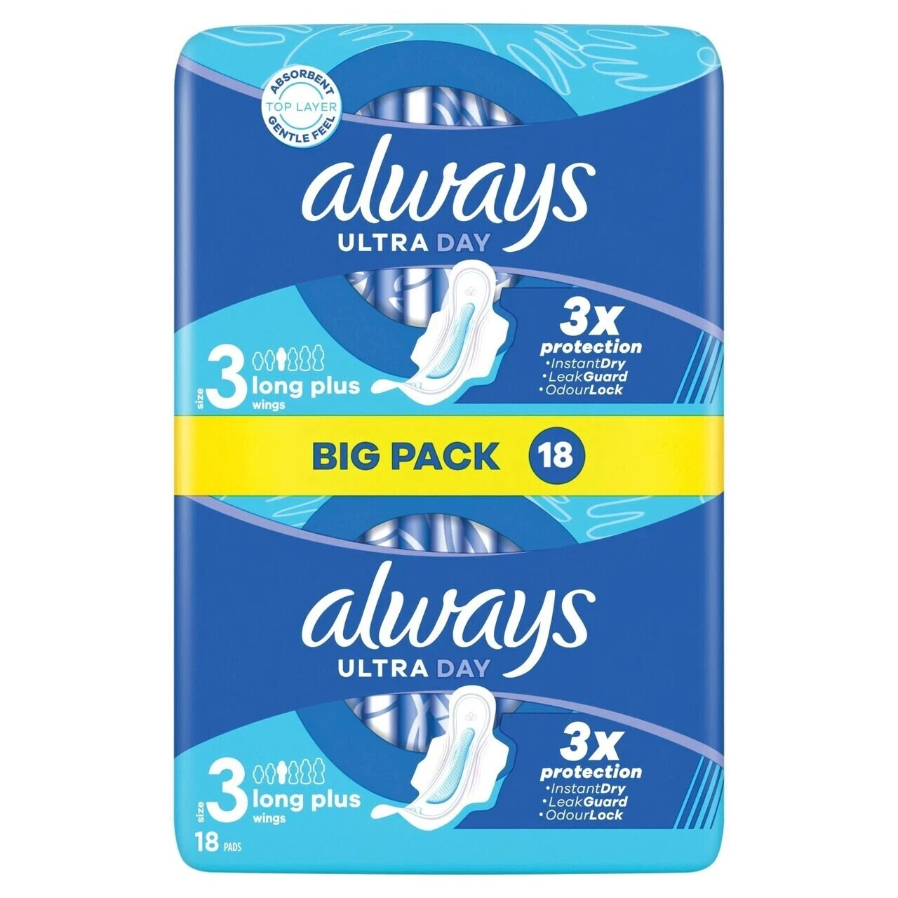 Always Ultra Sanitary Towels Heavy Flow Day (Size 3) Wings 18 Pads - Image 3