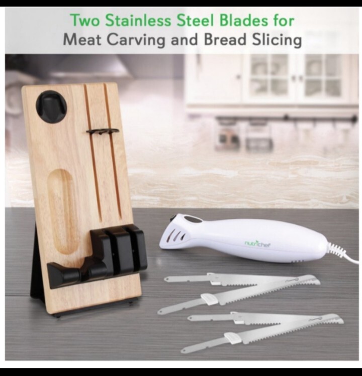 Nutrichef Electric Carving Knife Storage Block, Stainless Steel Blades New