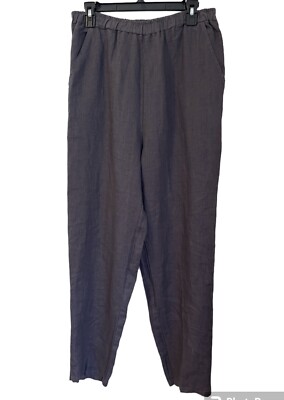Match Point USA Vtg Linen Pull On Pants Women s S Elastic Tapered Pockets Gray