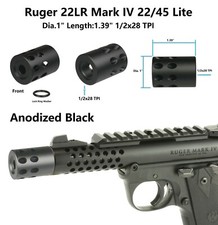 1/2x28TPI Ruger .22LR Mark IV 22/45 Lite Muzzle Brake Compensator, 1" Diameter