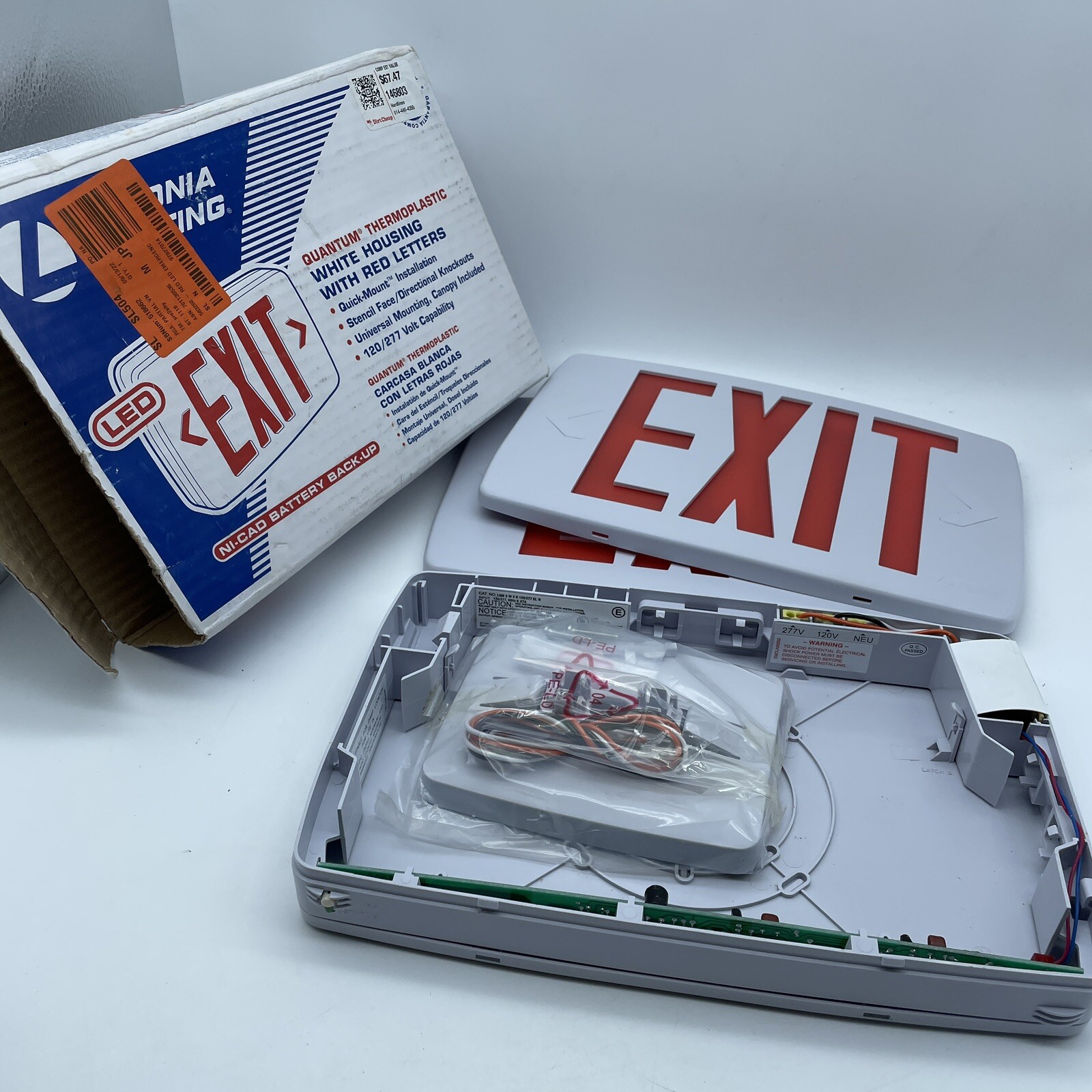 Lithonia LED Emergency EXIT Sign (Red on White) With/Without Battery Backup: NEW