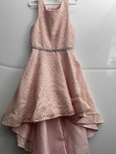 Rare Editions Sequin Lace Sleeveless Hi-Low Dress Big Girls 7 Coral Back Zip