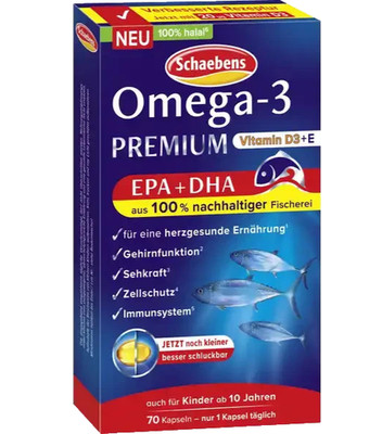 ( 2x70 Kapseln) Neu Schaebens Omega-3 PRÄMIE Vitamin D3+E EPA+DHA aus 100% nachh