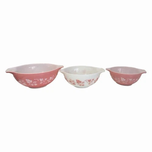 Set of 3 Pyrex Pink Gooseberry Cinderella Nesting Mixing Bowls (#442, 443, 444)