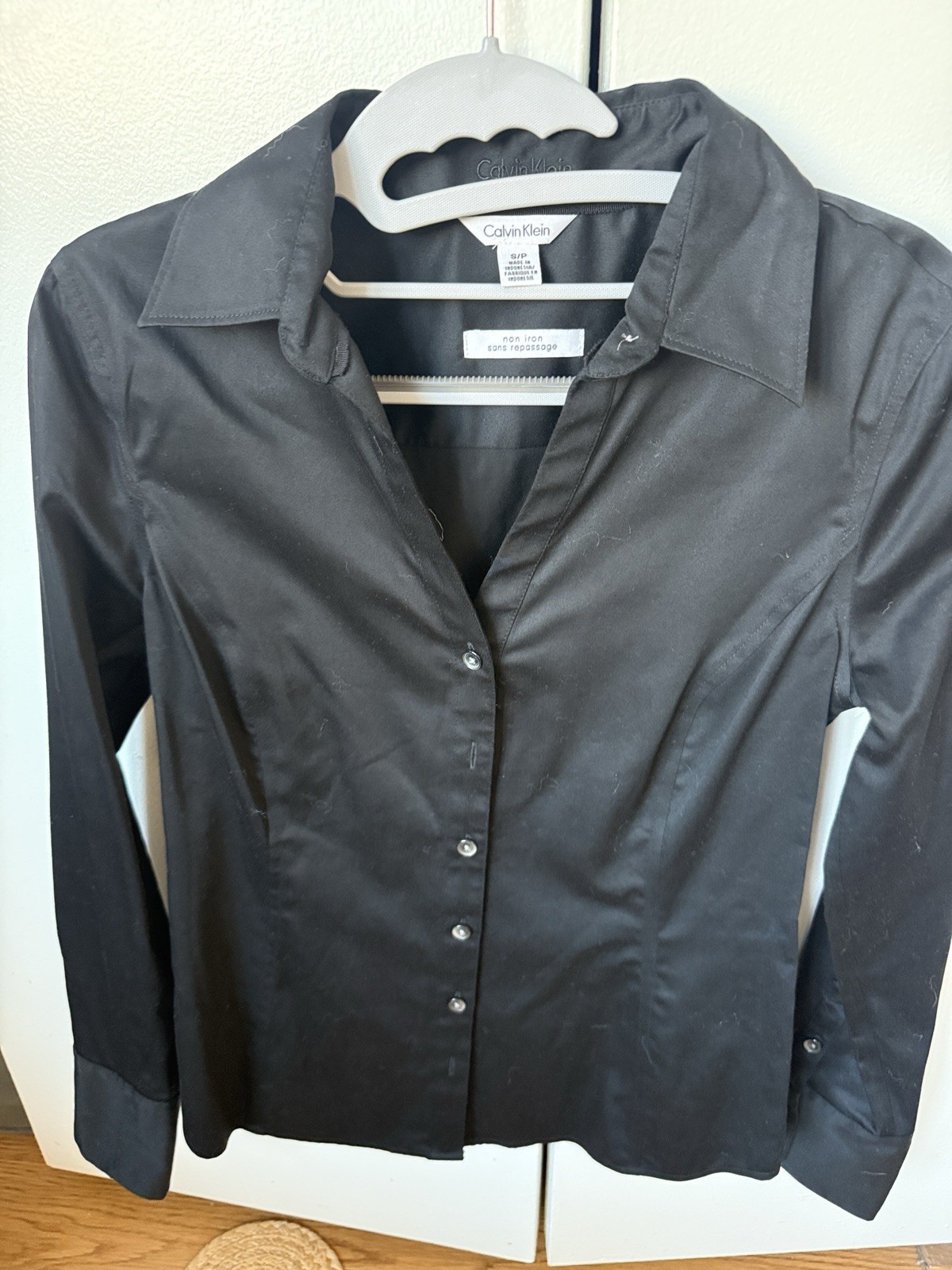 Calvin Klein Women's Black Non-Iron Collared Button Front Long Sleeve Blouse S/P