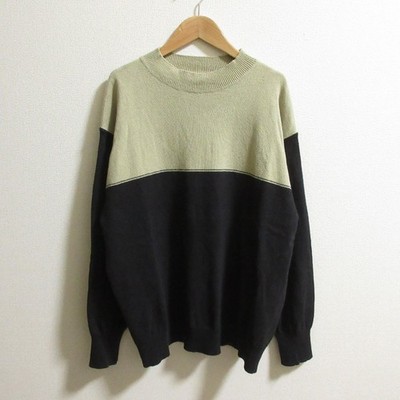 MHL. Margaret Howell Bicolor Cotton Knit Pullover Size L Black Greige mens USED