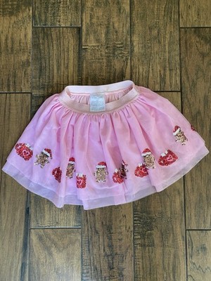 Angel Dear Girls Christmas Holiday Pink Gingerbread Sequin Tulle Tutu Skirt