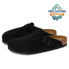Birkenstock Women's Boston Soft Footbed - Suede, Black Suede, Narrow Width New