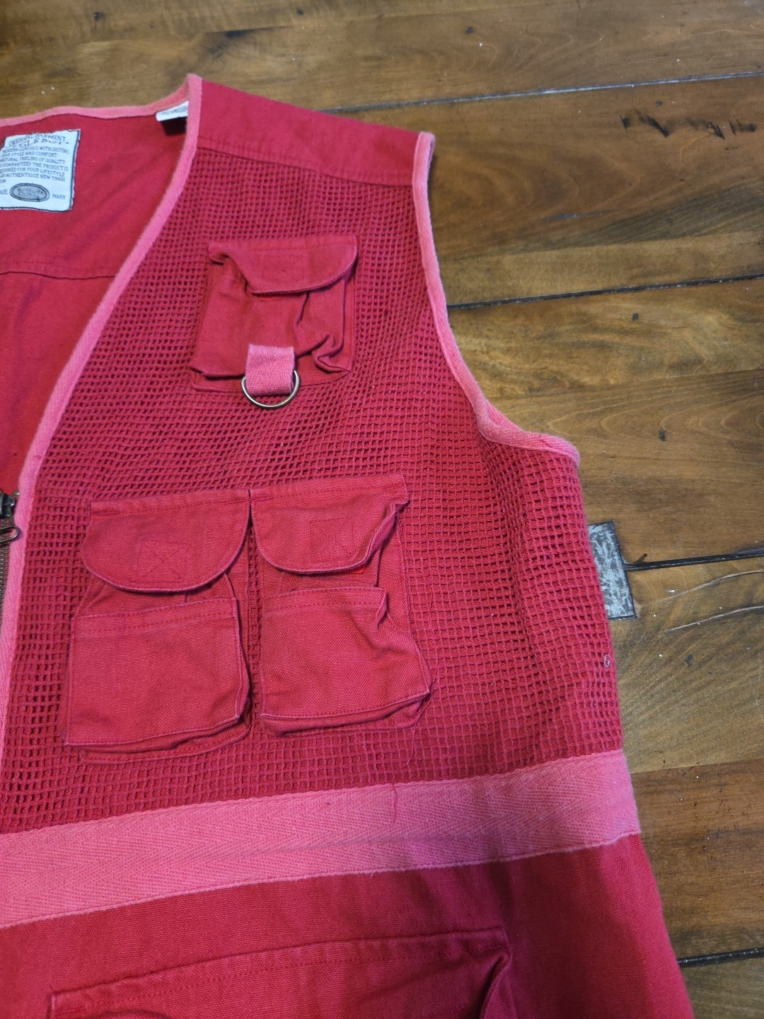 VTG 90s Bugle Boy Red Utility Fishing Vest Mesh Multi Pocket Cargo Men XL image 8