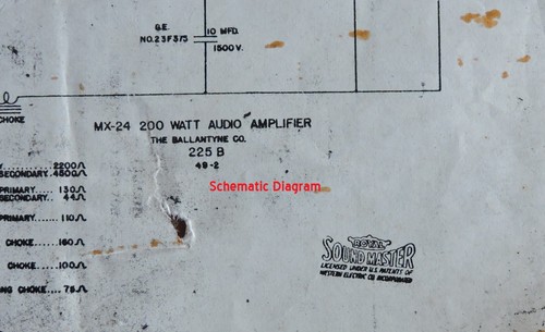 Ballantyne model MX 24 Royal Sound Master Tube Amplifiers Schematic Diagram