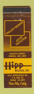 Matchbook Cover - Hipp Welding Palo Alto CA WEAR