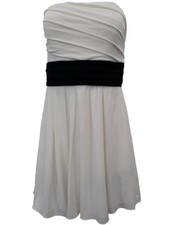 Womens White & Black Ruffled Sleeveless Cocktail Evening Dress Large