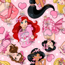Valentine Disney Princess Pink Custom Print 1 Yard Fabric Seamless Design 59x36