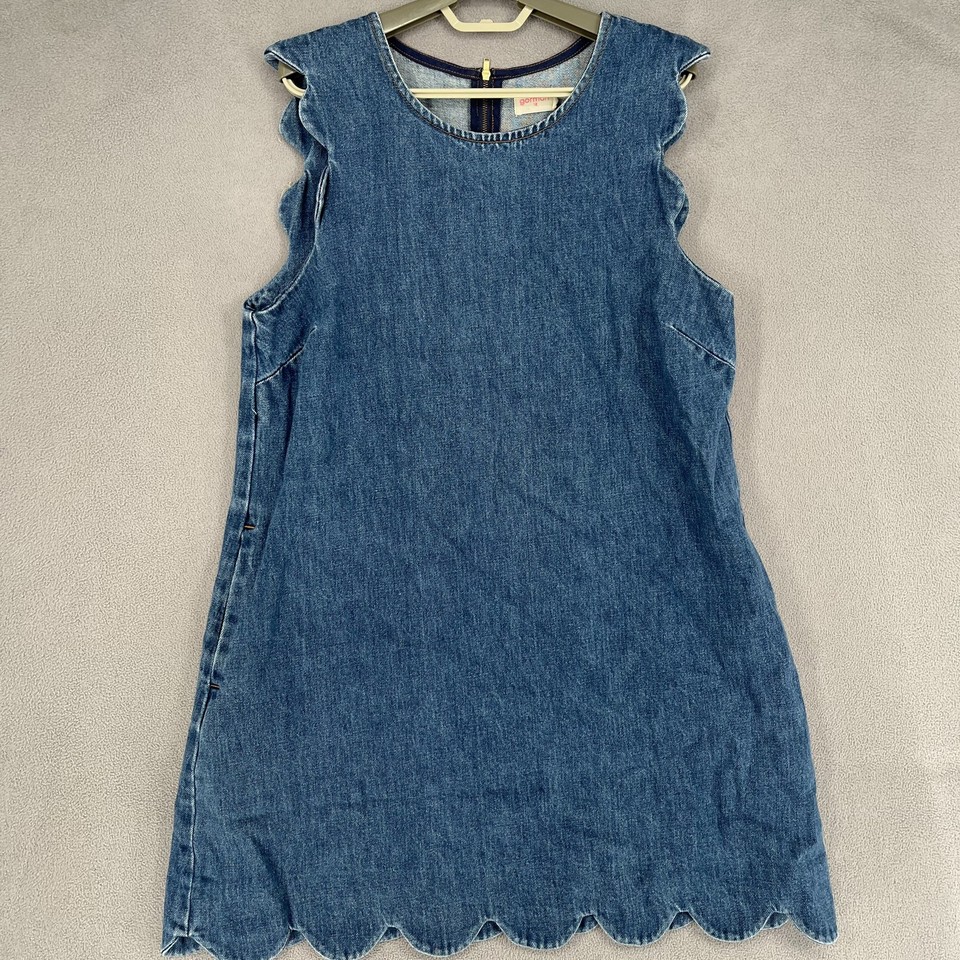 Gorman Dress Womens 12 Blue Shift Denim Pockets Sleeveless Frill Trim