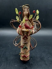 Vtg Roman Inc Christmas Angel Figurine Twig Wings Joy Bird Country Primitive