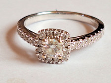18ct White Gold Diamond Halo cluster Ring. 0.52ct. Size J1/2 with GSI Cert.