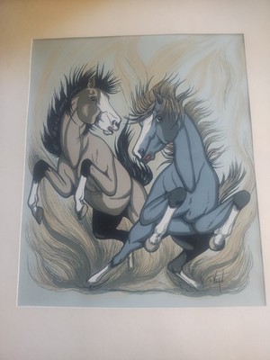 Frank Vigil Screen Print 2 Wild Horses Apache Native American Silk screen Art