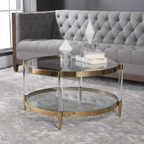 Uttermost 24895 Kellen 32" Diameter Glass Top Acrylic and - Gold - Picture 5 of 5