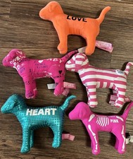 Victoria Secret PINK Lot Of 5 Plush Dog Blue Orange Pink LOVE PINK Victoria's VS