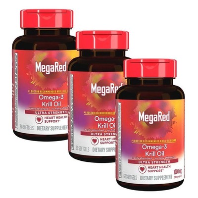 MegaRed Omega-3 Krill Oil 500mg Fish Oil Supplement 80 Softgels Heart Sup / 3 PK