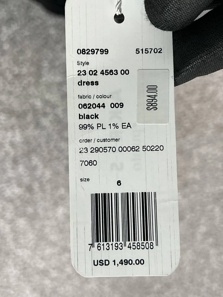 Vestido Akris para mujer 6 negro con flecos de piel sintética nuevo Foto 4 de 4