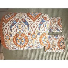 Ralph Lauren Full Queen Orange Blue Medallion Paisley Comforter Set 2 Shams