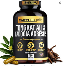 Earth Elixir Fadogia Agrestis 600mg and Longjack 500mg Supplement 180 Capsules 