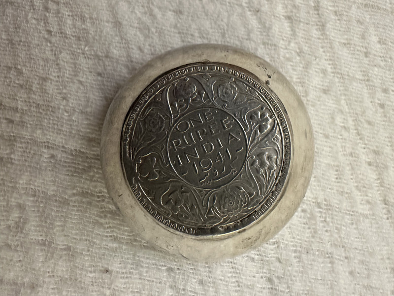 STERLING SILVER DISH TRAY ASHTRAY 1941 ONE RUPEE INDIA COIN GEORGE VI KING