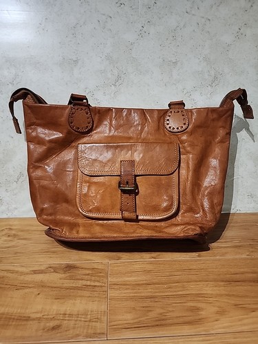 Noonday Collection Large Rustic Leather Tote Bag Brown