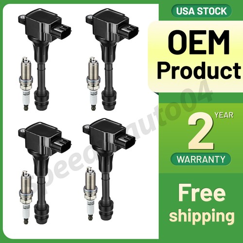 UF350 4pcs Ignition Coils and Spark Plugs Kit For 2002-2008 Nissan Sentra 2.5L