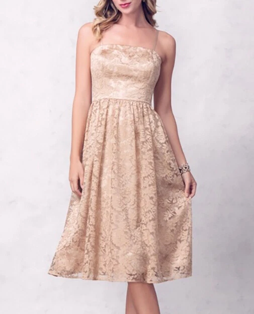 Vestido midi Jessica Simpson sin tirantes floral de encaje cóctel línea A en dorado talla 4 Foto 4 de 4