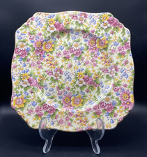 Vtg Royal Winton Cheadle Chintz Salad Plate Square Scalloped Edge Floral 8.5"