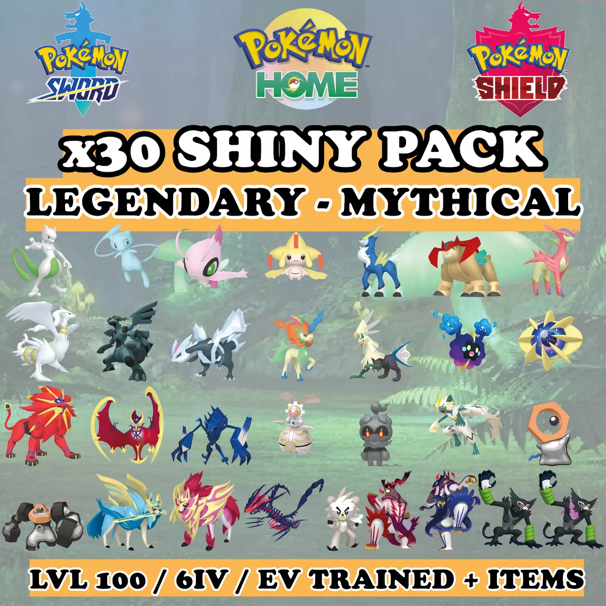 Bundle All 28 Pokemon Legendaries 6IV + Zarude Legit + Masterballs