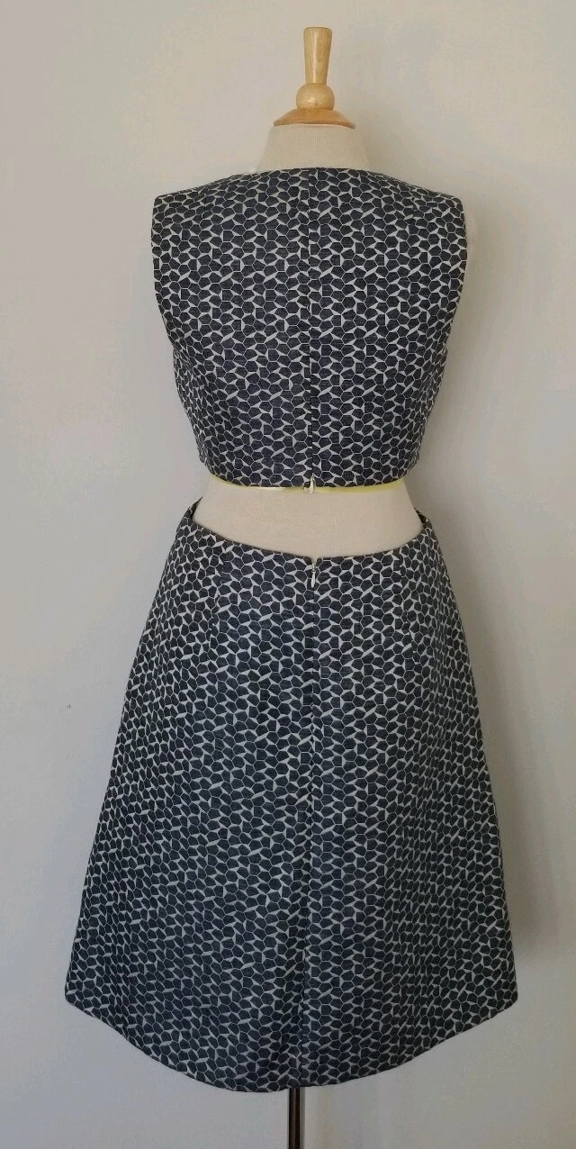 Abito Tory Burch blu navy panna tessera ginocchio lino taglia 8 $495