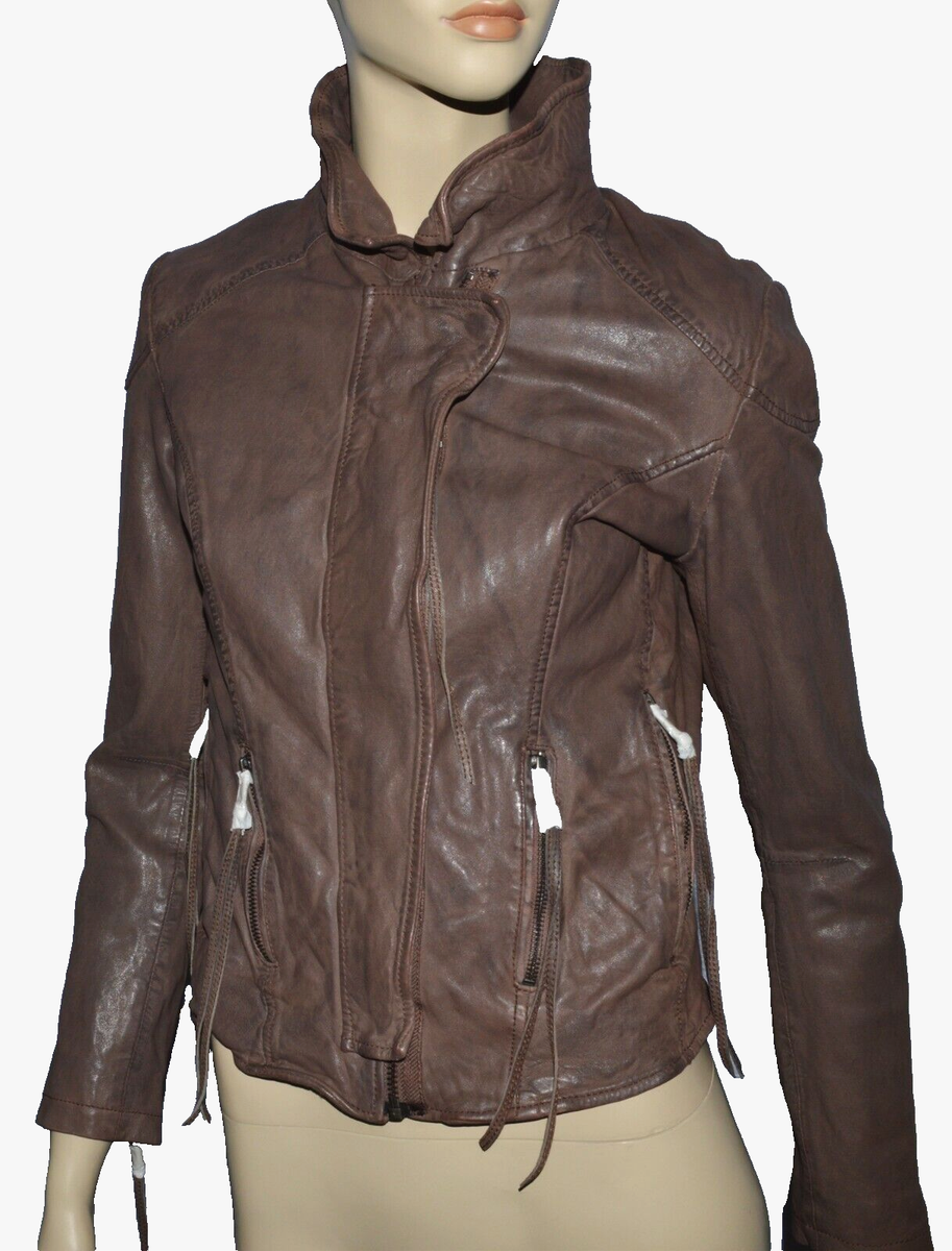 muubaa レザーライダースジャケット MUUBAA NEW $495 SZ 6 S SMALL BROWN LAMB LEATHER MOTO BIKER JACKET
