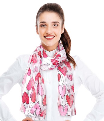 Falling Hearts Valentines Day Theme Prints 13'' x 60''  Fashion Scarf Silk Feeling