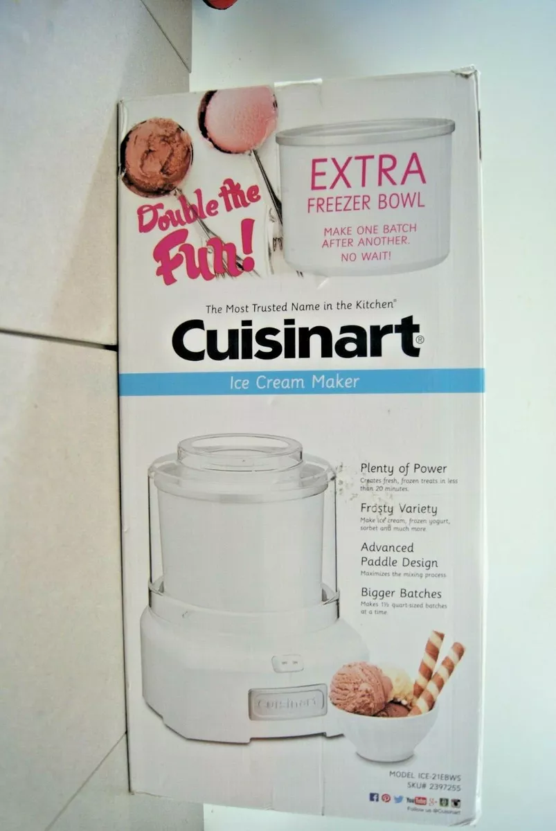 NEW Cuisinart Ice Cream Maker with Extra FREE Freezer Bowl 1.5qt ICE-21  EBWS