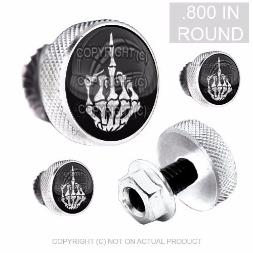2 Grey Knurled Motorcycle Lic Plate Frame Tag Bolts - METAL SKULL