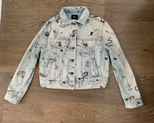 Bdg Urban Outfitters Retro Hearts Stars Acid Wash Blue Denim Jacket Small Vgc