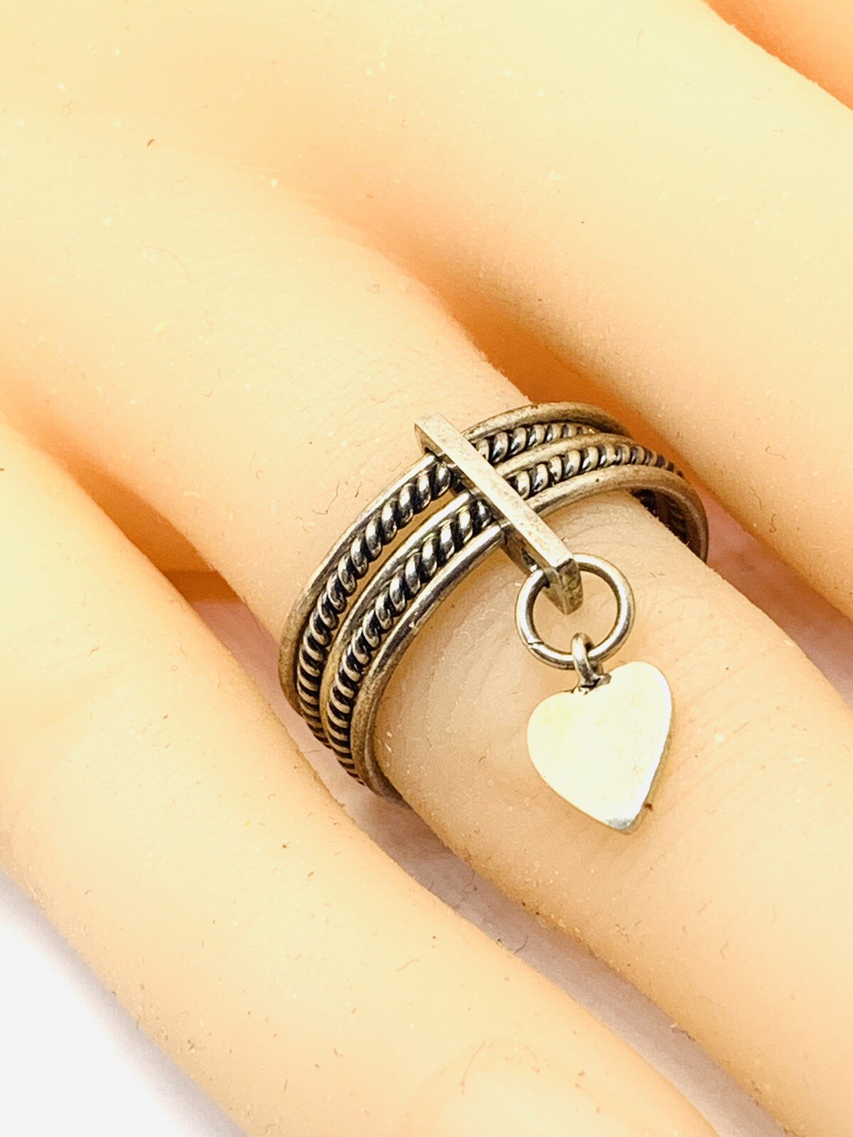 sterling silver 925 stackable ring with heart cha… - image 1