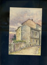 DESSIN AQUARELLE VILLAGE DE NONTRON DORDOGNE  F BARTHELEMY XIXE 
