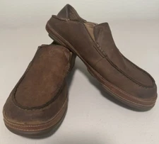 OluKai Moloa Mens Leather Loafers Size 9.5 Brown Toffee Slip On Shoes