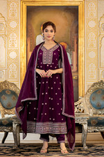 Elegant Salwar Suit Set Embroidered Design with Silver Floral Work With Dupatta
